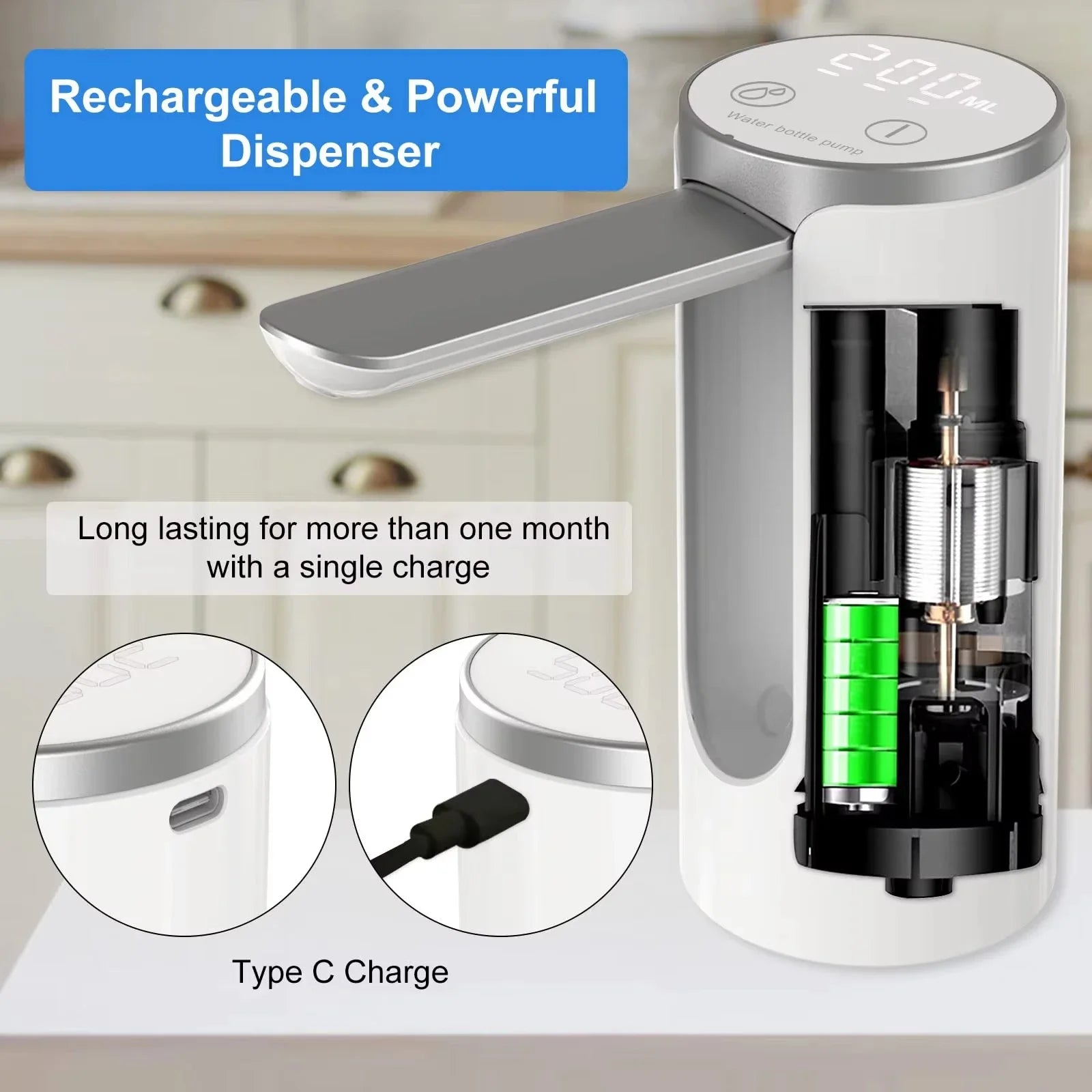 Pompa Elettrica per Acqua con Display LED – Dispenser Automatico Pieghevole Ricaricabile USB-C