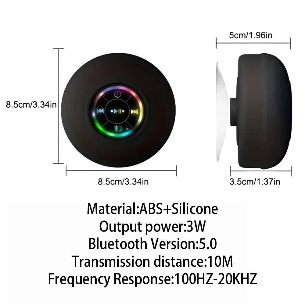 Cassa Bluetooth da Doccia Impermeabile - Altoparlante Wireless Portatile con Ventosa e Luci LED