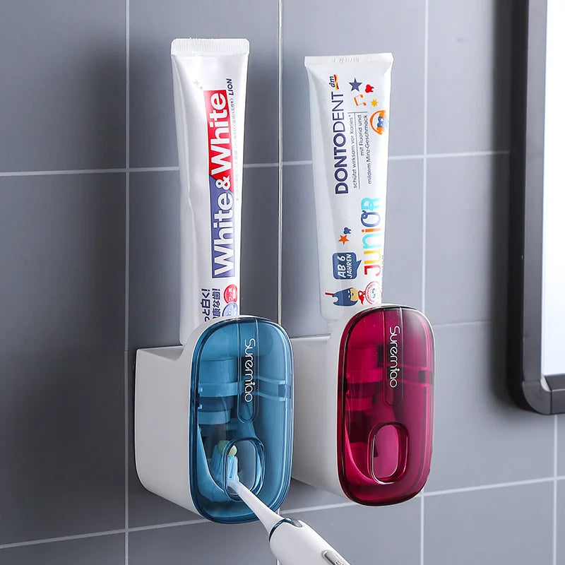 Dispenser Automatico di Dentifricio a Parete - Porta Spazzolini da Bagno Salvaspazio Senza Fori