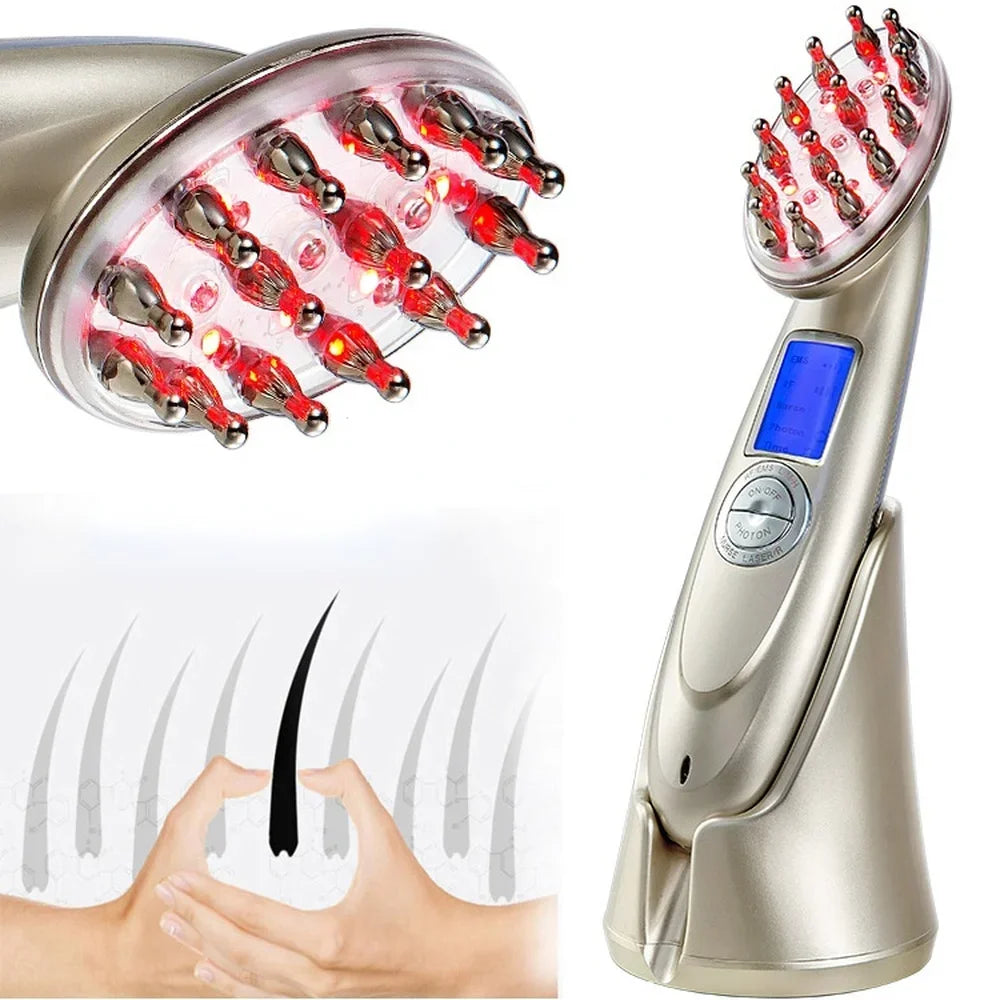 Spazzola Laser RF & EMS per Capelli – Massaggiatore Cuoio Capelluto con Terapia della Luce Rossa e Infrarossi