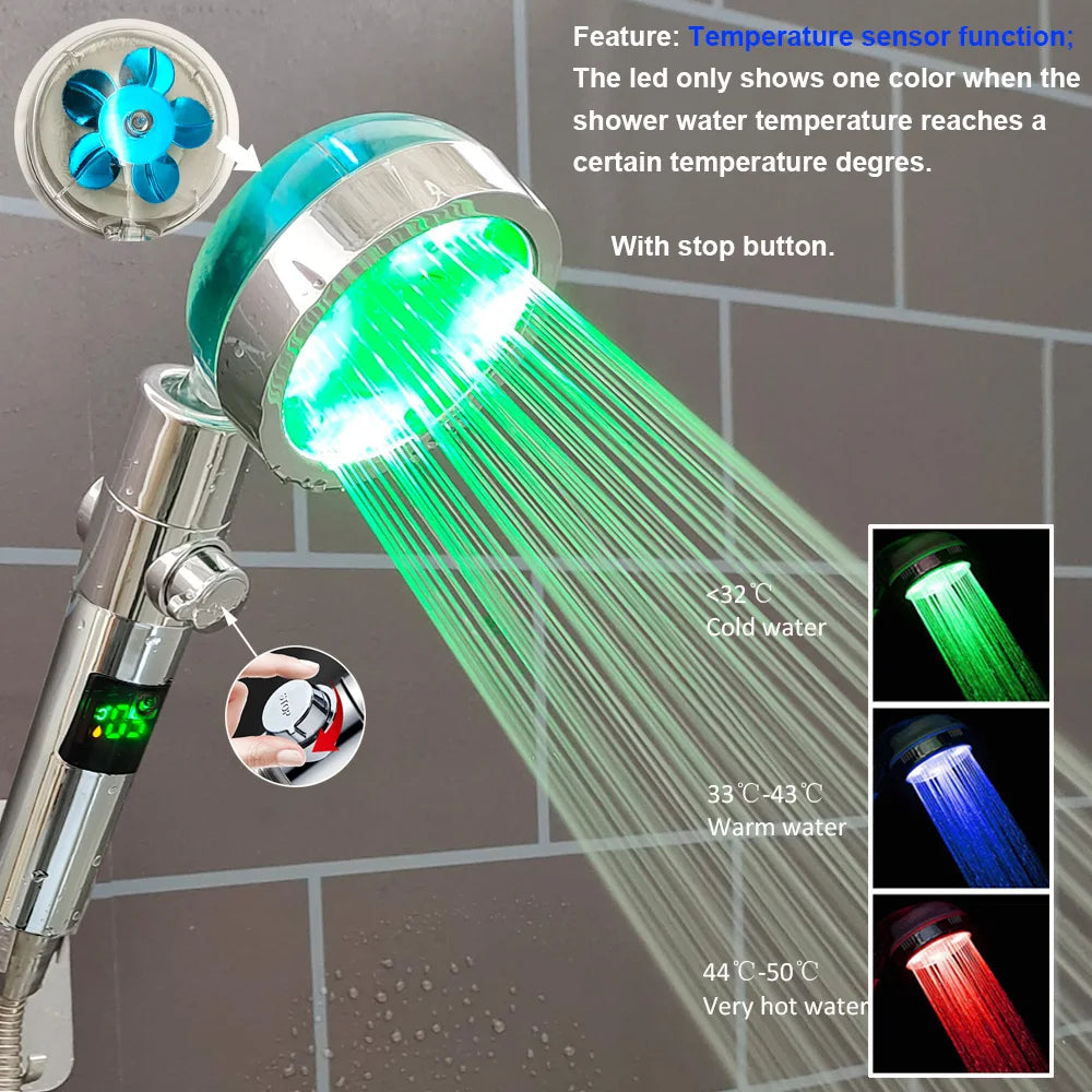 Soffione Doccia Alta Pressione con Display LED di Temperatura e Filtro - Telefono Doccia Anticalcare con Pulsante di Arresto