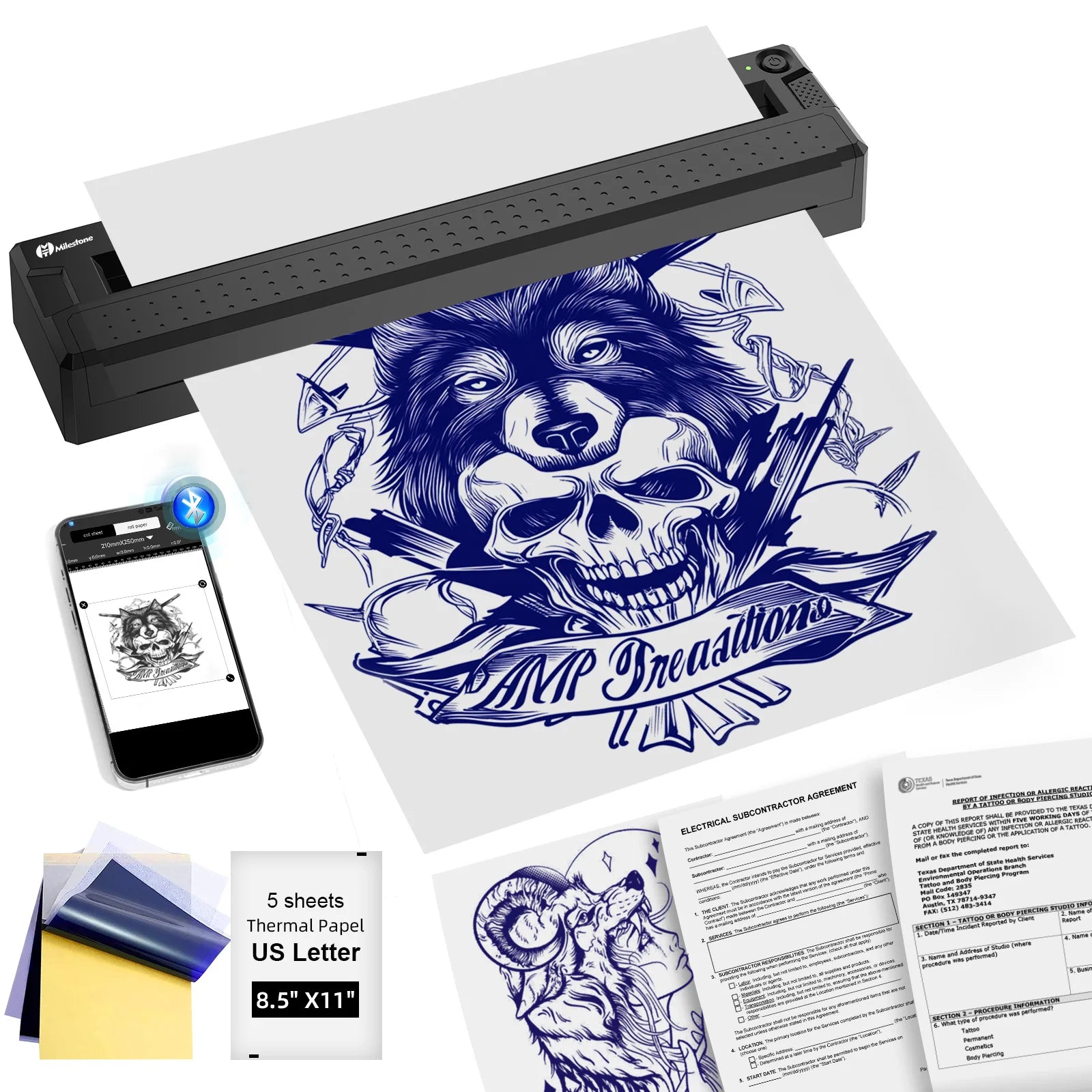 Stampante Termica Portatile Bluetooth – Mini Stampante Wireless per Stencil Tatuaggi e Documenti
