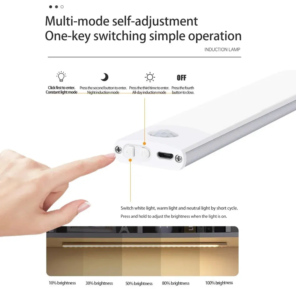 Barra LED Sotto Pensile con Sensore di Movimento - Lampada Ricaricabile USB-C