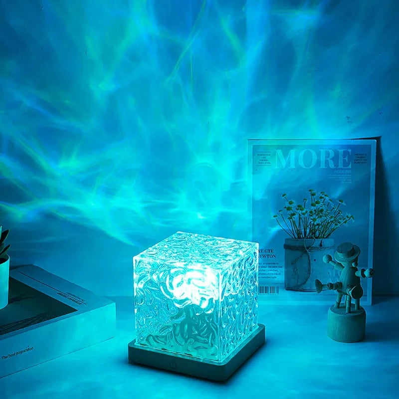 Colors Dynamic Rotating Water Ripple Projector Night Light Flame Crystal Lamp for Living Room Study Bedroom Rotating Light