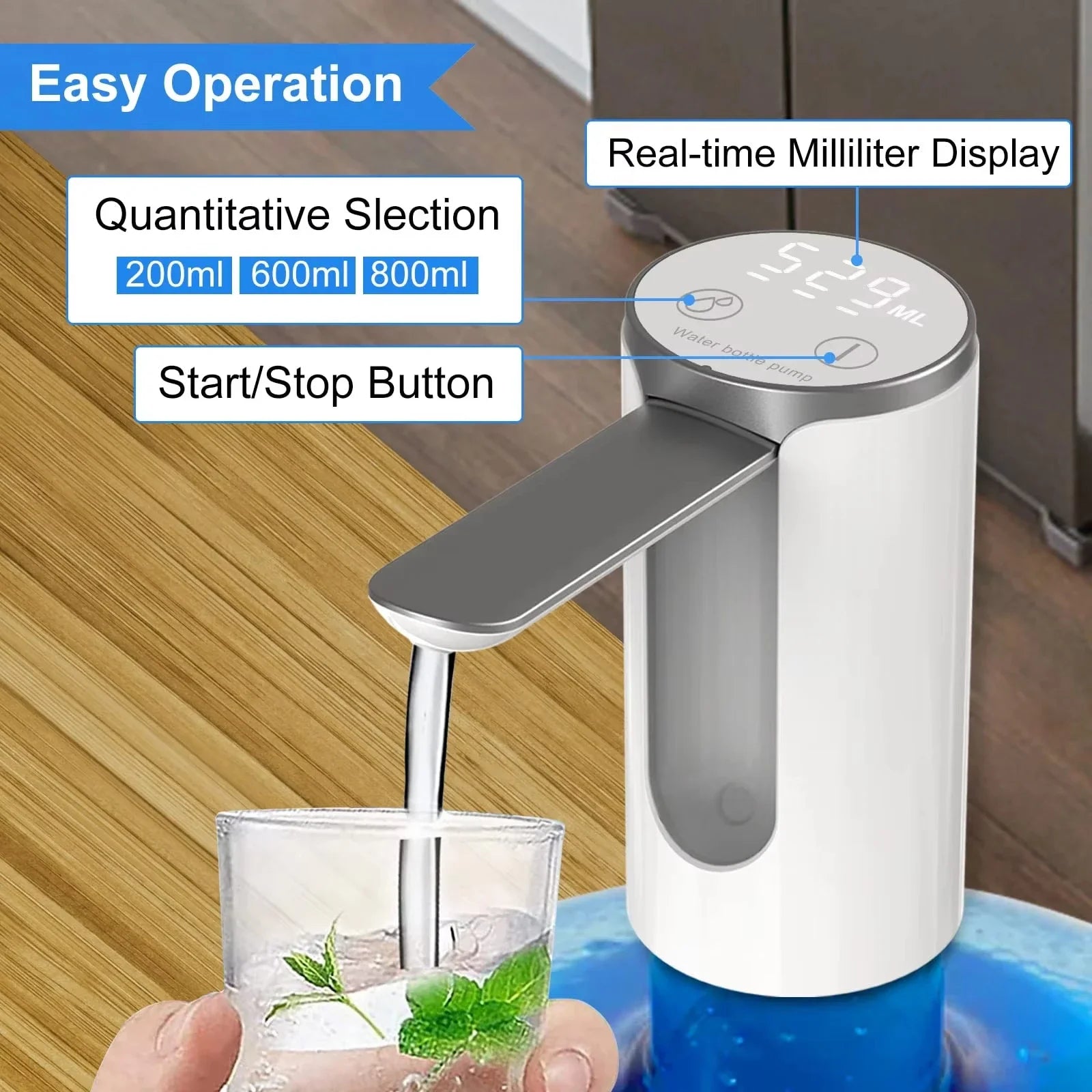 Pompa Elettrica per Acqua con Display LED – Dispenser Automatico Pieghevole Ricaricabile USB-C