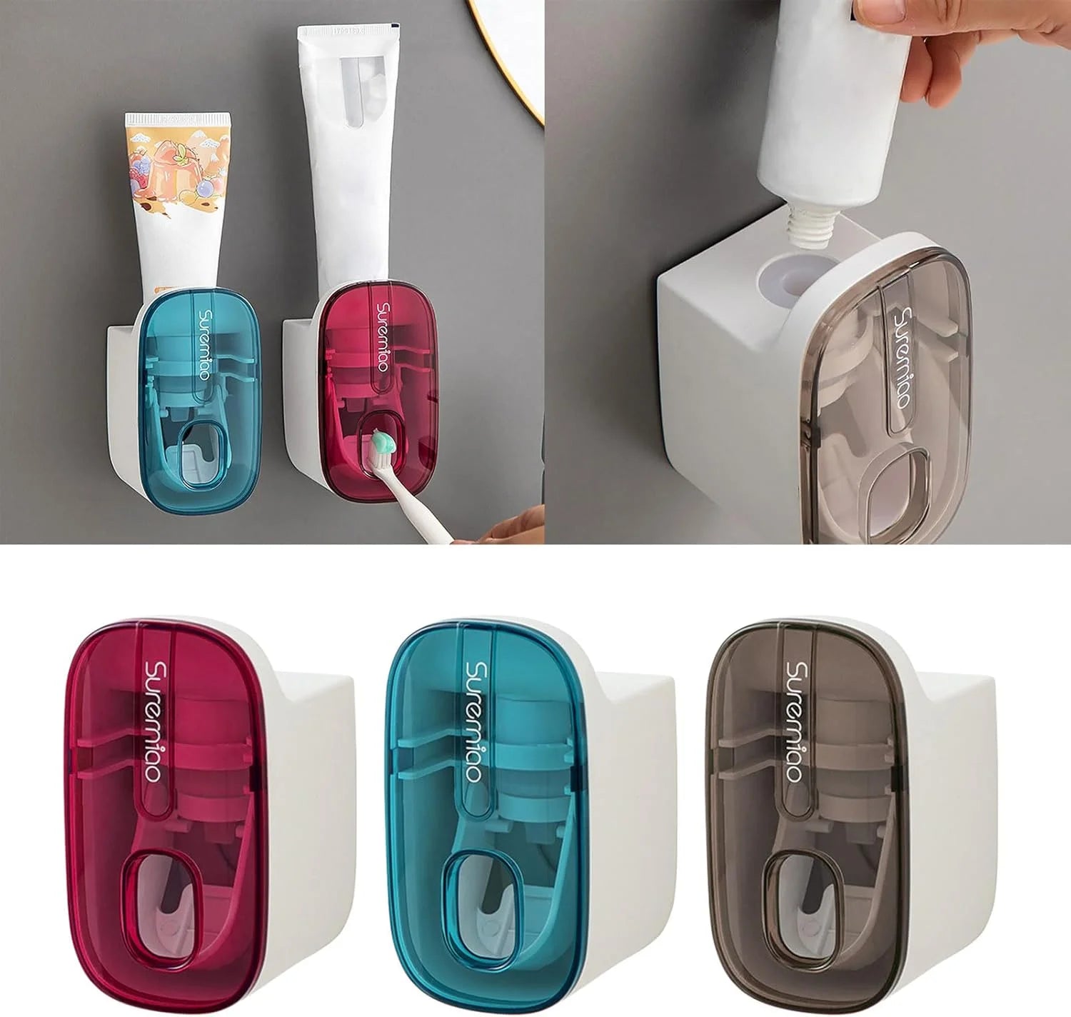 Dispenser Automatico di Dentifricio a Parete - Porta Spazzolini da Bagno Salvaspazio Senza Fori