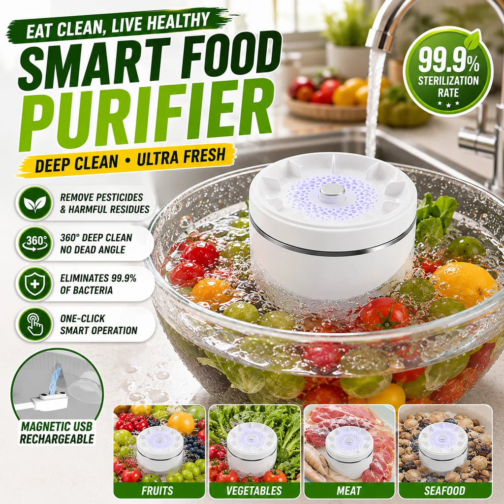 Purificatore di Frutta e Verdura a Ultrasuoni - Dispositivo Ionico Portatile IPX7 per Lavaggio Alimenti