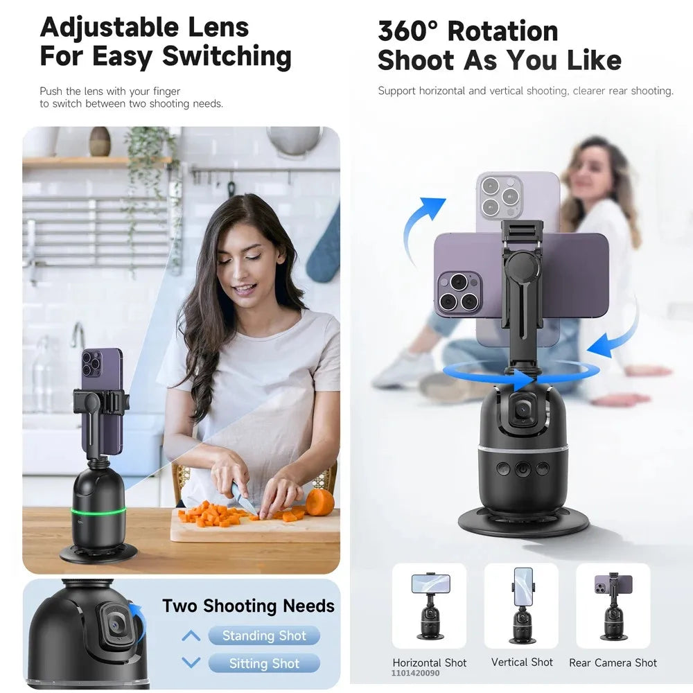 Gimbal Smart IA 360° – Supporto Telefono con Tracciamento Facciale Automatico per Video e Vlog