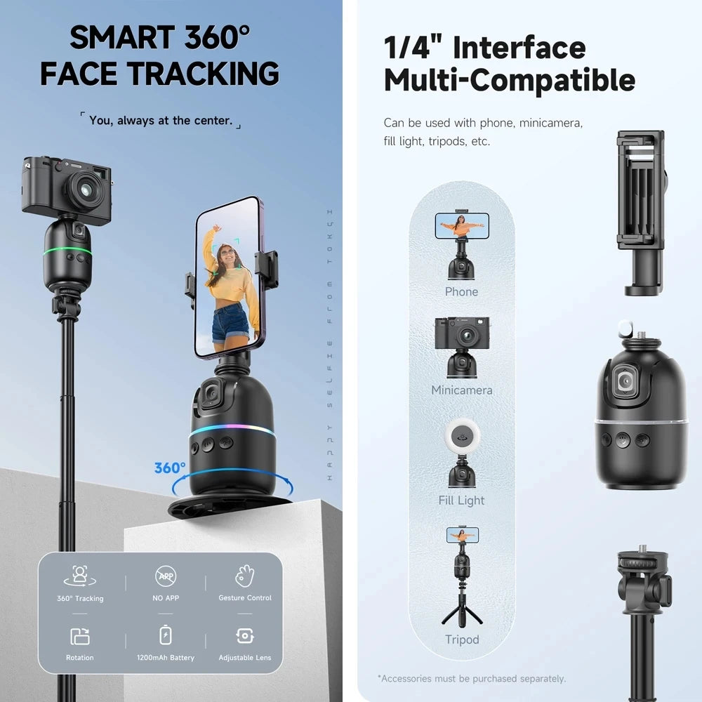 Gimbal Smart IA 360° – Supporto Telefono con Tracciamento Facciale Automatico per Video e Vlog