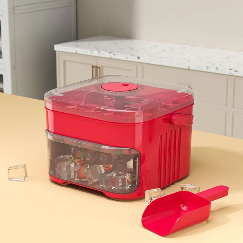 Fabbricatore di Ghiaccio a Doppia Scatola con Pulsante - Contenitore per 50 Cubetti di Ghiaccio con Rimozione Facile