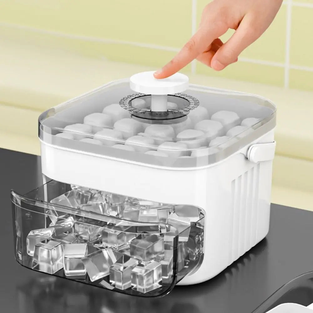 Fabbricatore di Ghiaccio a Doppia Scatola con Pulsante - Contenitore per 50 Cubetti di Ghiaccio con Rimozione Facile