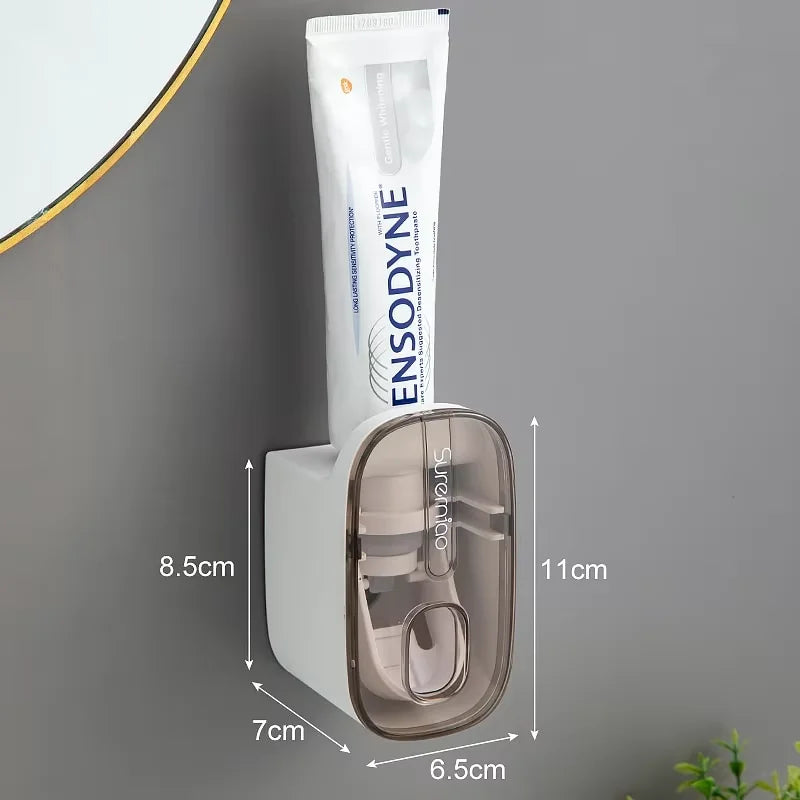 Dispenser Automatico di Dentifricio a Parete - Porta Spazzolini da Bagno Salvaspazio Senza Fori