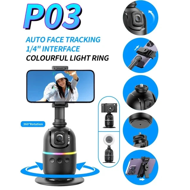 Gimbal Smart IA 360° – Supporto Telefono con Tracciamento Facciale Automatico per Video e Vlog