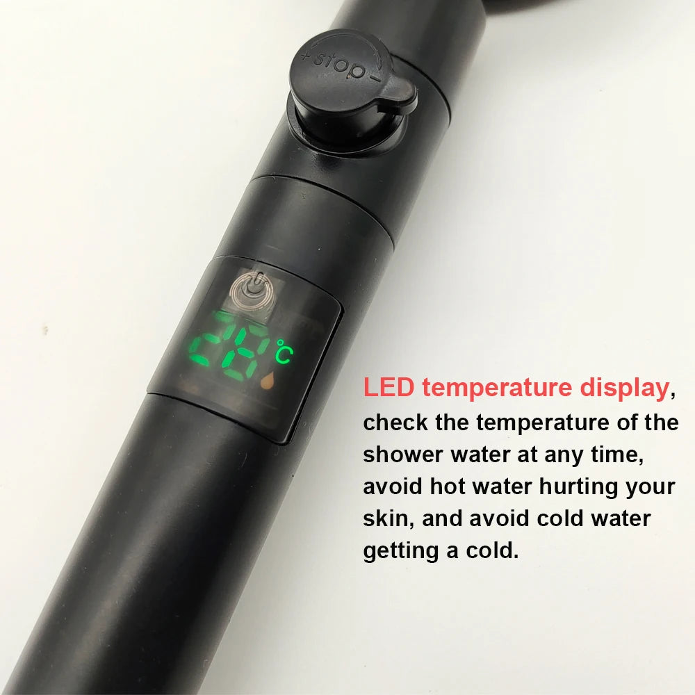 Soffione Doccia Alta Pressione con Display LED di Temperatura e Filtro - Telefono Doccia Anticalcare con Pulsante di Arresto