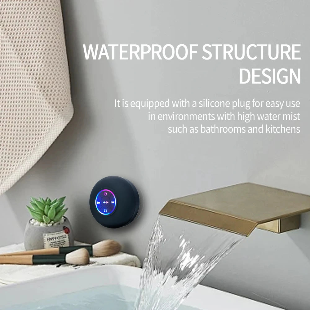 Cassa Bluetooth da Doccia Impermeabile - Altoparlante Wireless Portatile con Ventosa e Luci LED