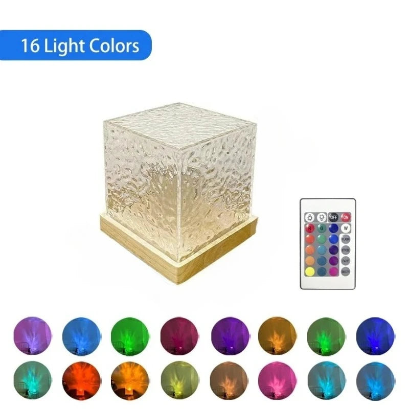 Colors Dynamic Rotating Water Ripple Projector Night Light Flame Crystal Lamp for Living Room Study Bedroom Rotating Light