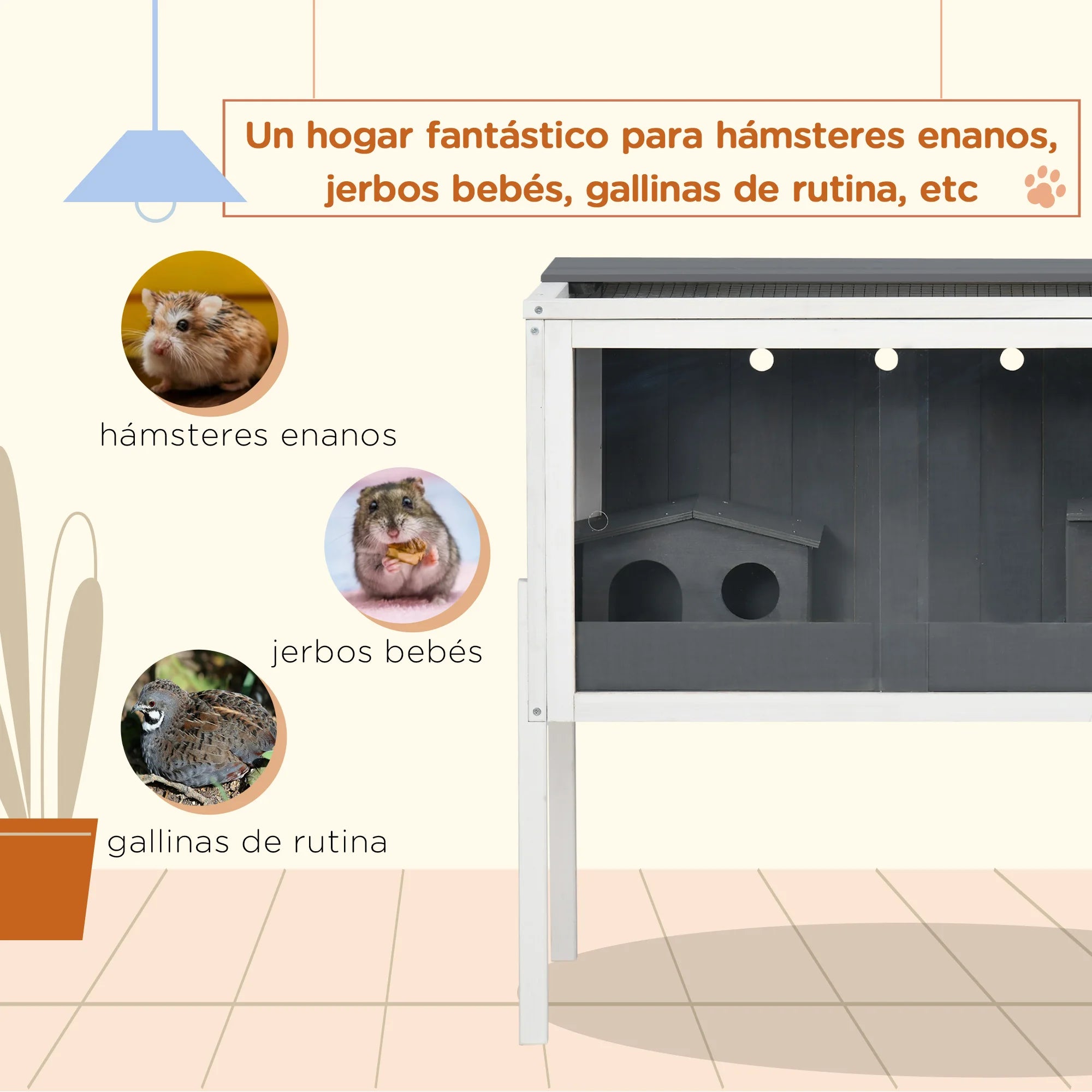 PawHut Gabbia per Criceti in Legno 82×45×81 cm - Habitat per Piccoli Animali con 2 Porte in Acrilico Grigio