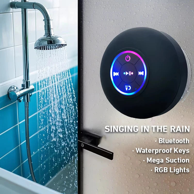 Cassa Bluetooth da Doccia Impermeabile - Altoparlante Wireless Portatile con Ventosa e Luci LED