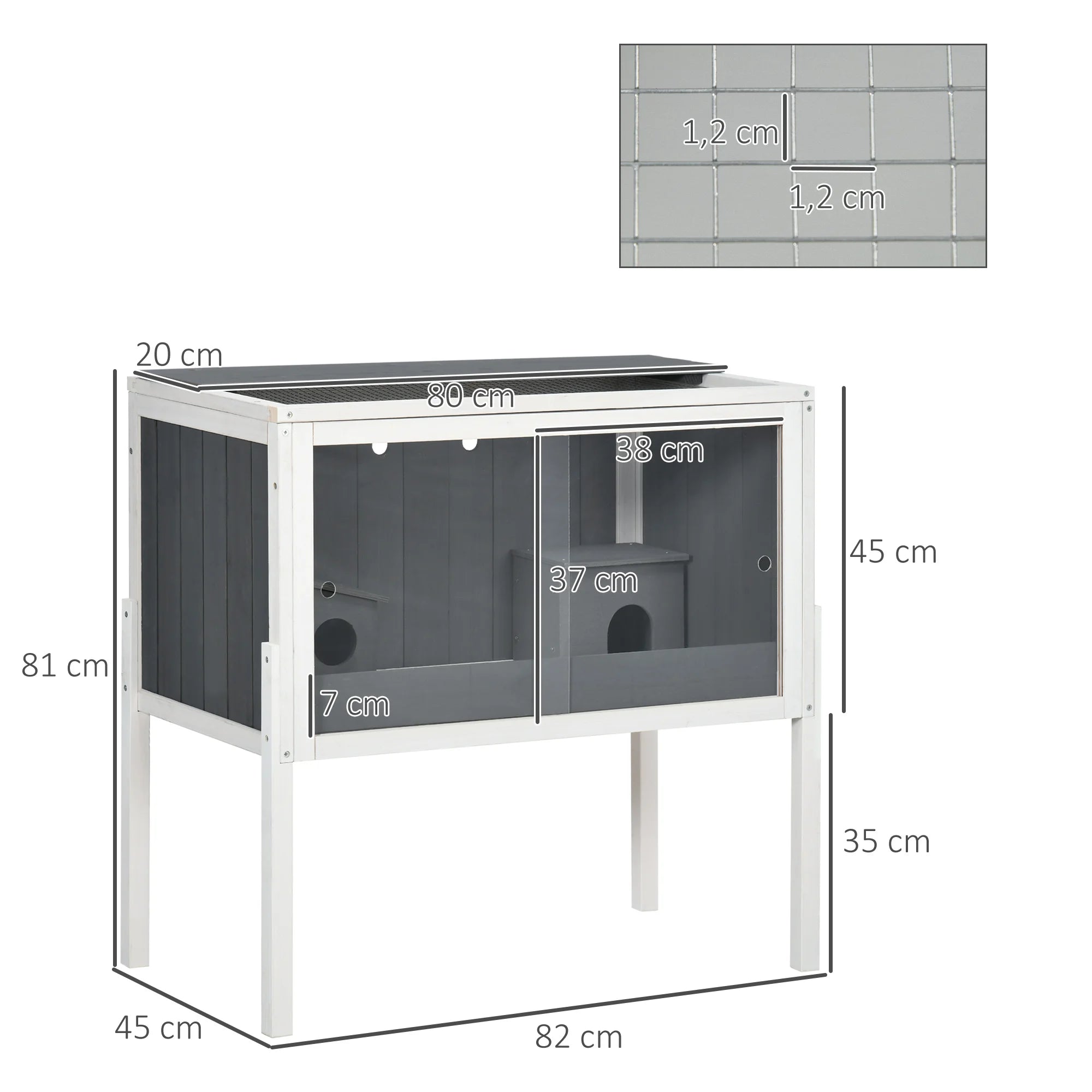 PawHut Gabbia per Criceti in Legno 82×45×81 cm - Habitat per Piccoli Animali con 2 Porte in Acrilico Grigio