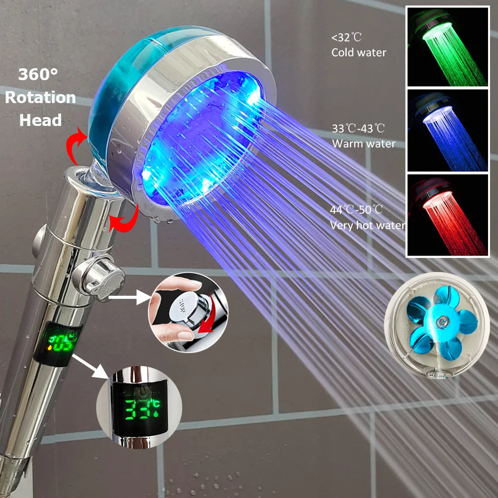 Soffione Doccia Alta Pressione con Display LED di Temperatura e Filtro - Telefono Doccia Anticalcare con Pulsante di Arresto